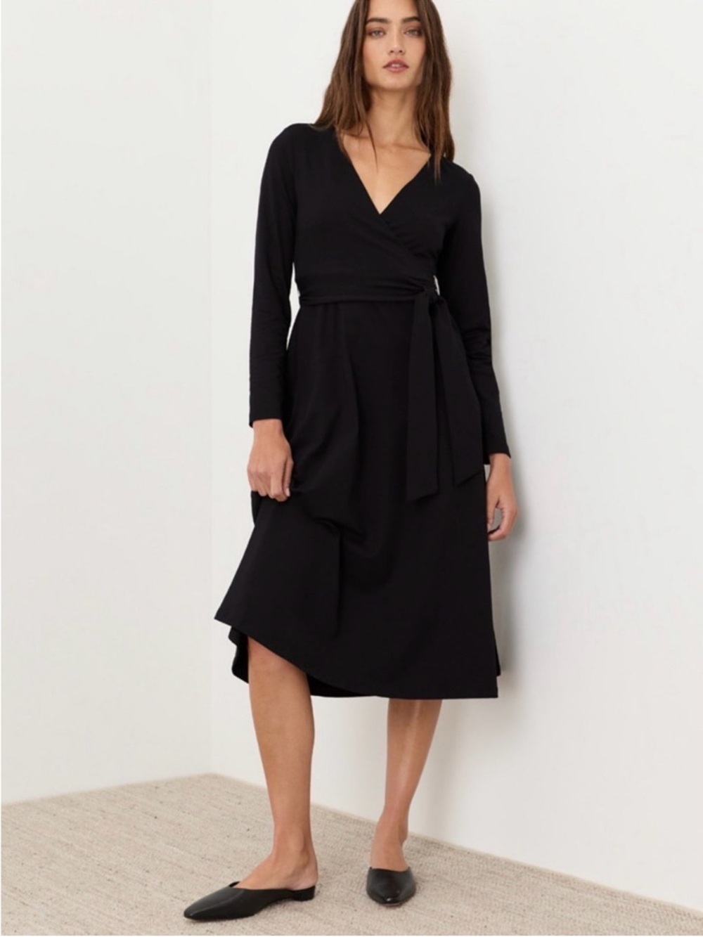 Pact Fit & Flare Wrap Dress Made With Organic Cotton in Black - Size Medium